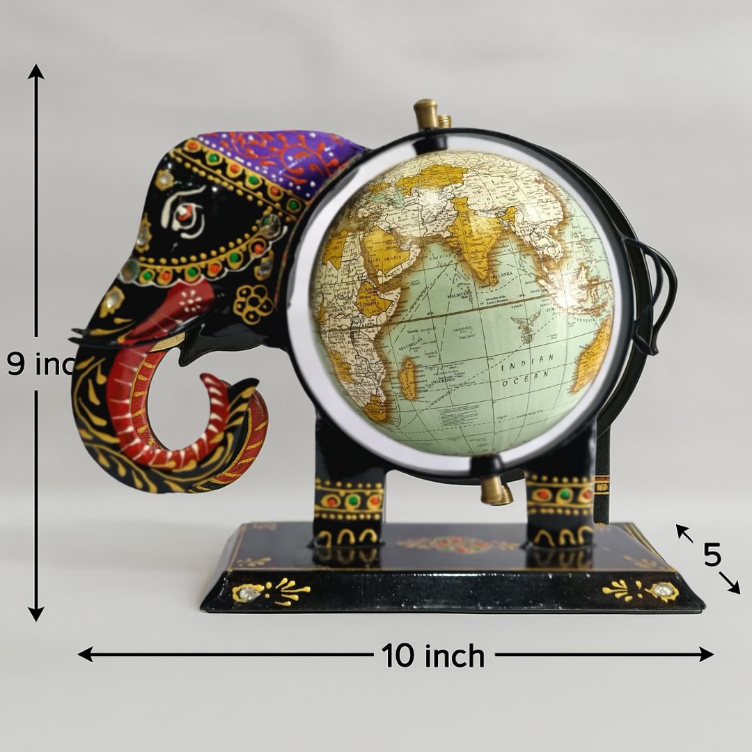 Handcrafted Elephant-Themed Globe Tabletop