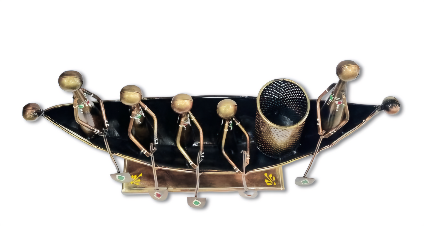 Handcrafted Metallic Boat-Themed Tabletop Art with Pen Stand – 16 Inch