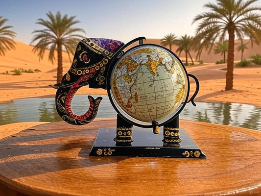 Handcrafted Elephant-Themed Globe Tabletop